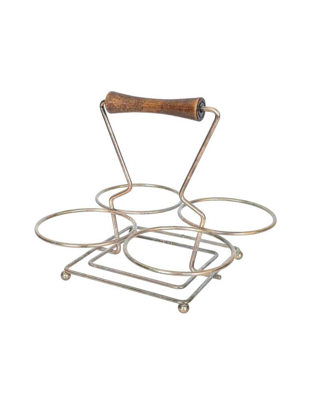 MCM Vintage Gold Bar Caddy with Wood Handle